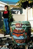 Kate with urn.   Mosaic by Kate Millington.  Click to see a larger photo.