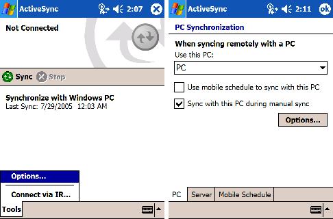 ActiveSync options