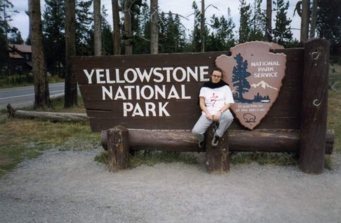 Sabina at the Yellowstone entrance