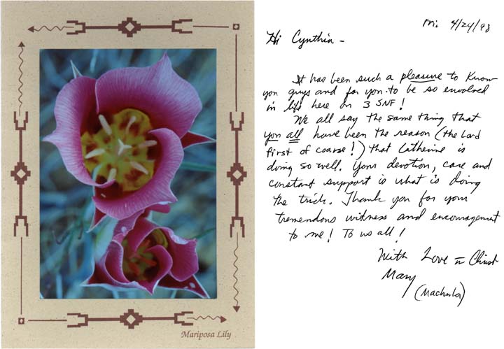 Thank you card to Cynthia