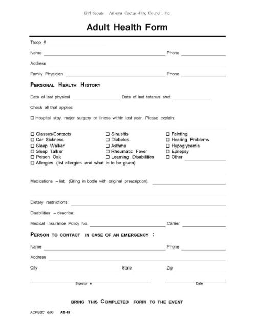AE-48 Adult Health Form