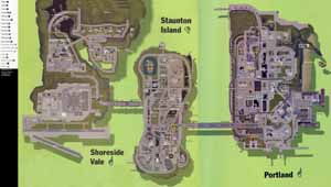 Grand Theft Auto III - Shoreside Vale, Liberty City. The map
