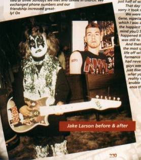 My pictures in the 'KISS Rocks The World Official Reunion Tour Magazine'...the big one is of me at age 3 dressed like Gene Simmons for Halloween and the little one is me in my dorm room right after I got the first part of my tattoo done