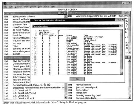 Screen shot of FlexLaw network information.