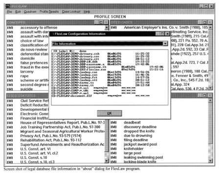 Screen shot of FlexLaw database information.