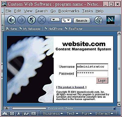 Screen shot of login screen.