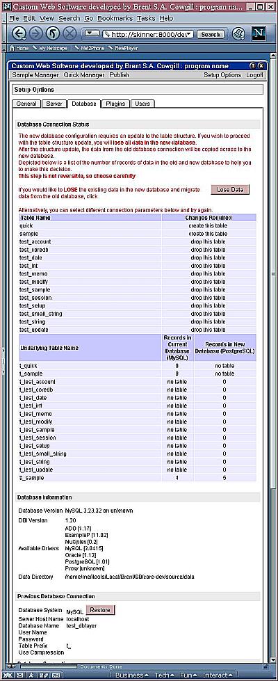 Screen shot of Database Layer migration confirmation.