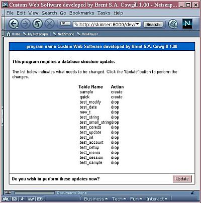 Screen shot of Database Layer database upgrade confirmation.