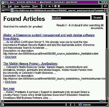 Screen shot of Search Engine search results.