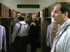 the lefthand aisle of the men's locker room