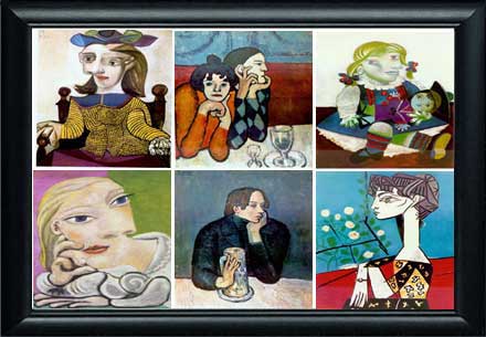 Framed collage of Picasso`s  paintings