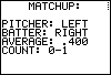 Pitcher/Batter Match-Up screen