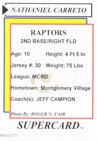 Nathaniel's baseball card (back)