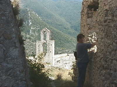 Becky pointing to the city