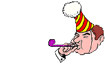man in party hat with
noisemaker