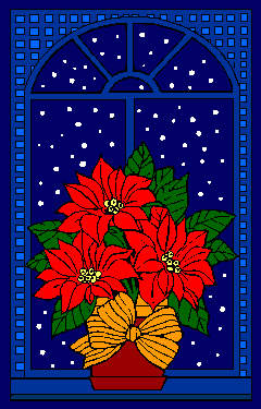window with falling snow outside