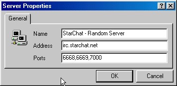 Pirch Server Properties window