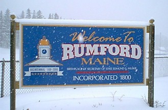 Welcome sign at Hosmer Field during Valentines Day snowstorm