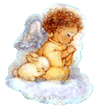a baby angel with a bunny