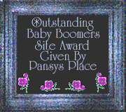 Outstanding Baby Roomers Site Award, Given by Pansy's Place with 4 pansy flowers on bottom