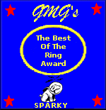 GMG, the Best of the Ring Award with stars and Sparky, a dog