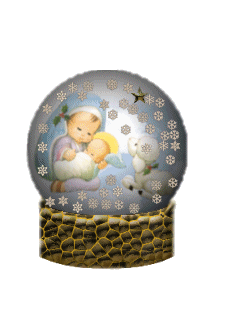 animated globe with children nativity set