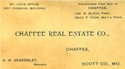 Chaffee Real Estate Company Business Card - 1607 Chemical Building, St. Louis, President James W. Black, H.W. Beardsley, Manager
