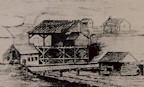 Thomas Burrowes sketched this view of Samuel Chaffey's mills in 1827.  All of the mill buildings were destroyed in 1828