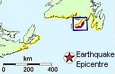 Location of earthquate epicenter and Burin Peninsula Tsunami