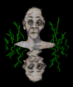 head of ghoul reflected in water