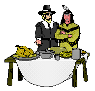 pilgrim and indian at set table