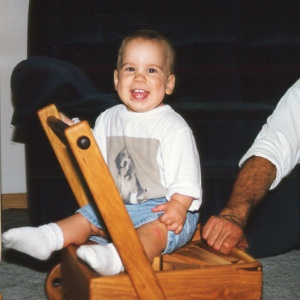 Playing on top of his blocks