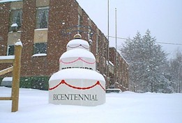 Bicentennial Cake at the Armory during Valentines Day snowstorm