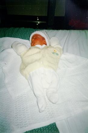 Nathan wrapped up ready to leave hospital