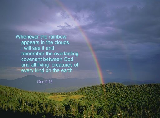 Whenever the rainbow appears in the clouds, I will see it and remember the everlasting covenant between God and all living creatures of every kind on the earth