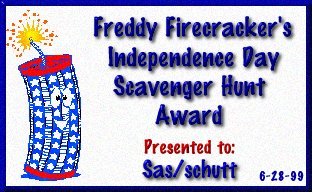 Freddy Firecracker's Independance Day Scavanger Hunt Award with a large lighted firecracker