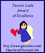 Tersie's Little Award of Excellence, displaying a country angel with a heart
