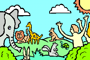 adam and eve with animals