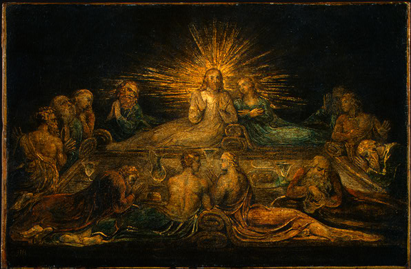 Blake has Jesus blessing the disciples while Judas has turned away and is counting his silver.