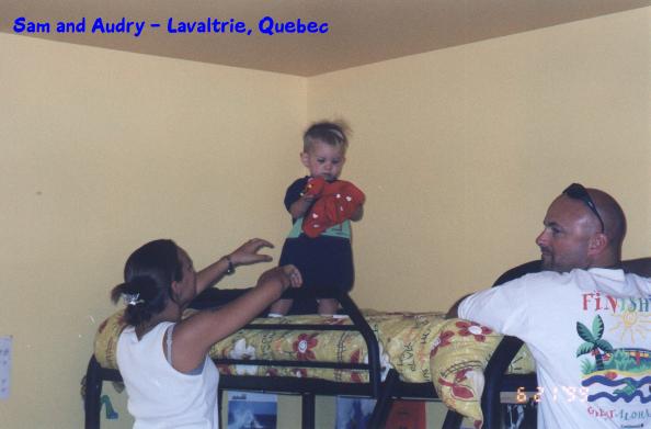 Sam playing on the bunkbeds.