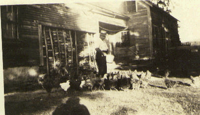 Mathias feeding the chickens