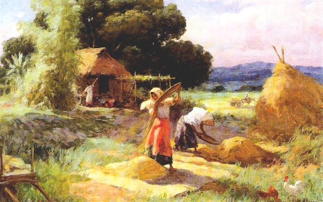 Winnowing Rice, 1956, by Fernando Amorsolo