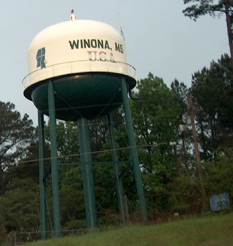 Winona water tower on US 82
