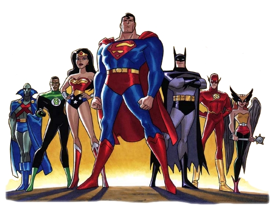 Martian Manhunter, Green Lantern, Wonder Woman, Superman, Batman, Flash y Hawkgirl conforman la Justice League