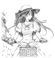 Belldandy riding a bicycle -- Click here for larger picture