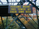 A sign on the tower