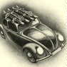 This picture shows the 
confortable accommodation of sports devices on the KdF-Wagen's roof.