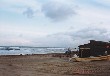A sand shore in Niigata City with a fishermen's shed.