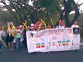 The College of Education protests against ToFI during the Lantern Parade