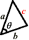 (A triangle with sides a,b,c the and an included angle theta.)